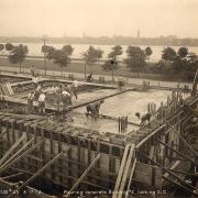 Pouring concrete for Building 2, image courtesy of the MIT Museum